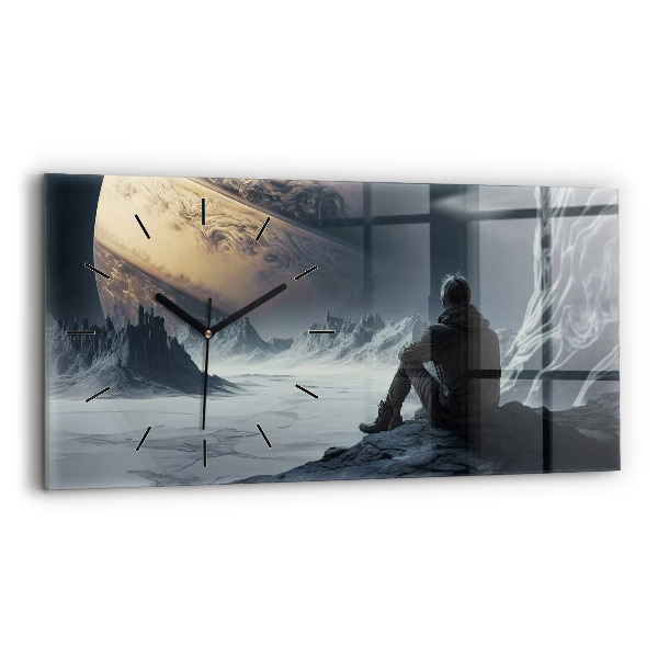 Horizontal wall clock Man Space Planet