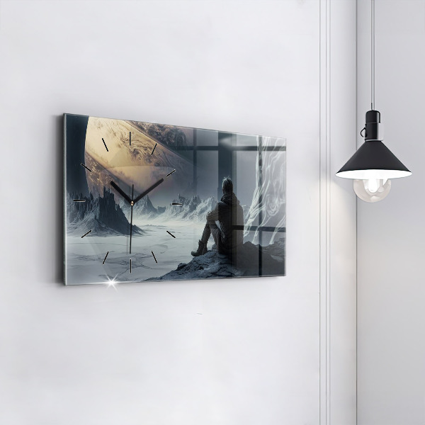 Horizontal wall clock Man Space Planet