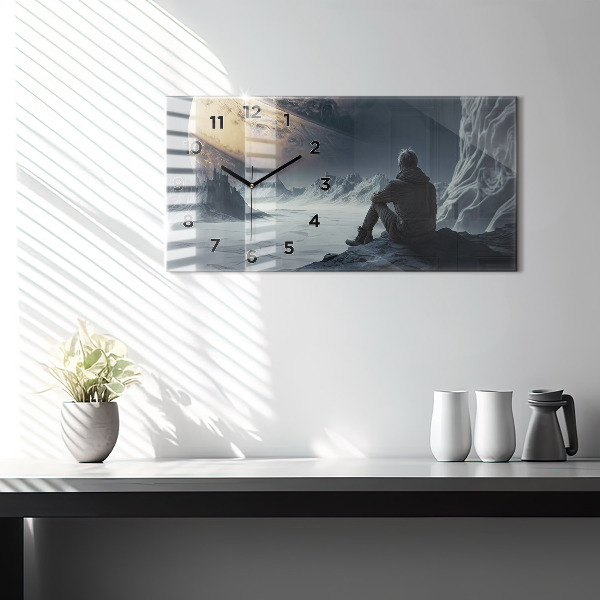Horizontal wall clock Man Space Planet