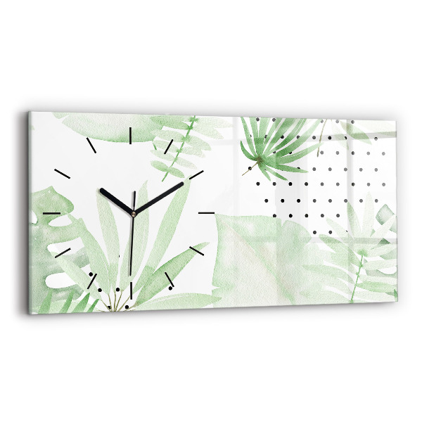 Horizontal wall clock Green leaves