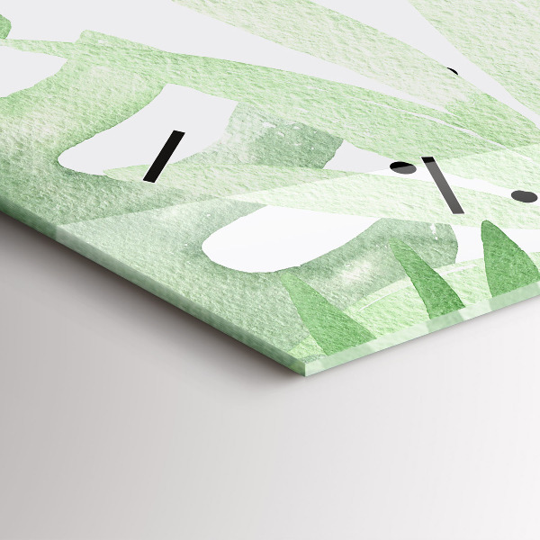 Horizontal wall clock Green leaves