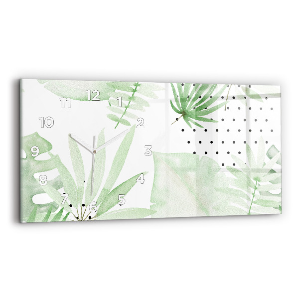 Horizontal wall clock Green leaves