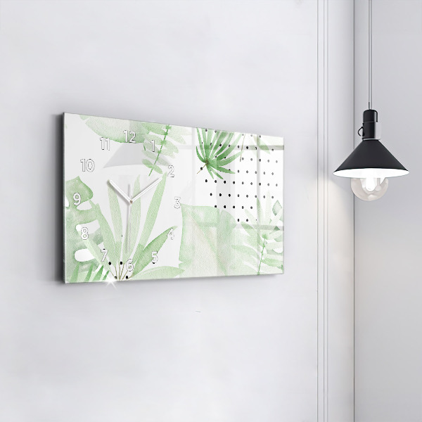 Horizontal wall clock Green leaves