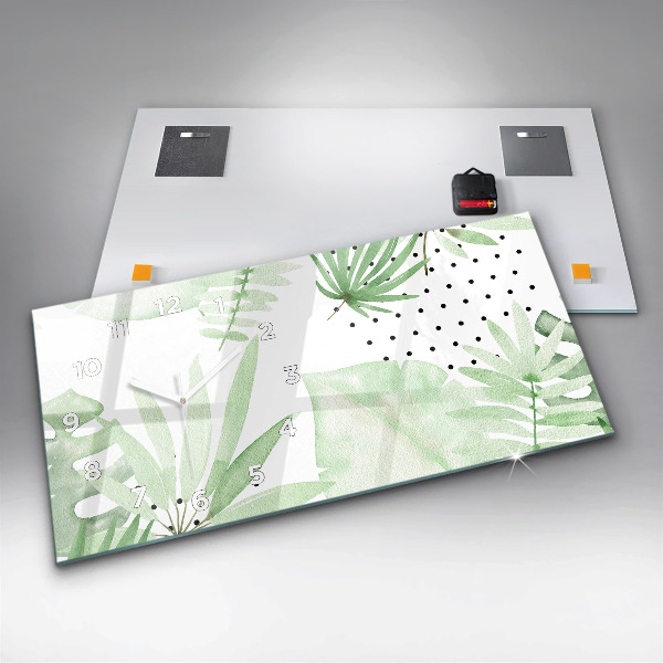 Horizontal wall clock Green leaves