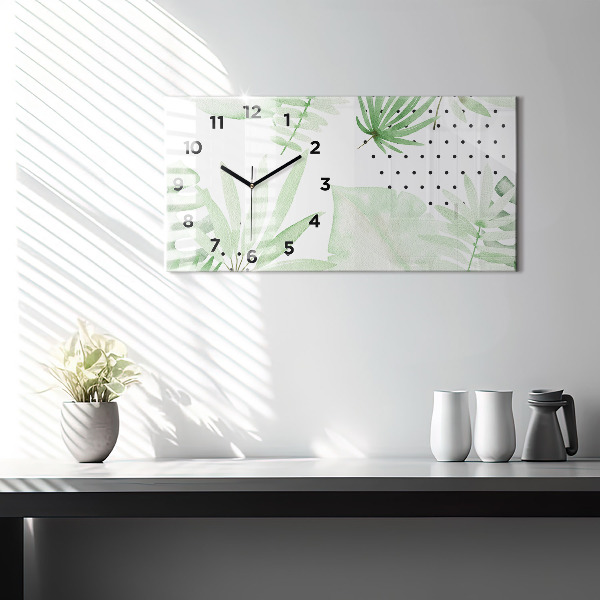 Horizontal wall clock Green leaves