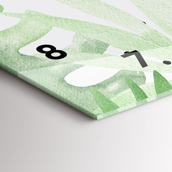 Horizontal wall clock Green leaves