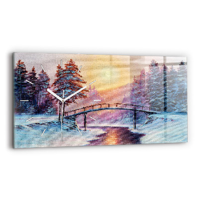 Horizontal wall clock Christmas tree and bridge