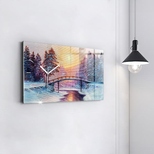 Horizontal wall clock Christmas tree and bridge