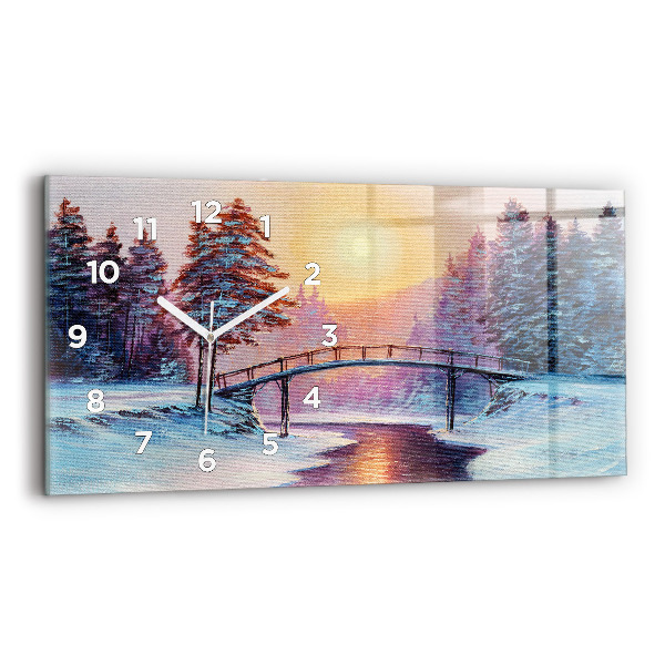 Horizontal wall clock Christmas tree and bridge