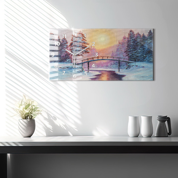 Horizontal wall clock Christmas tree and bridge