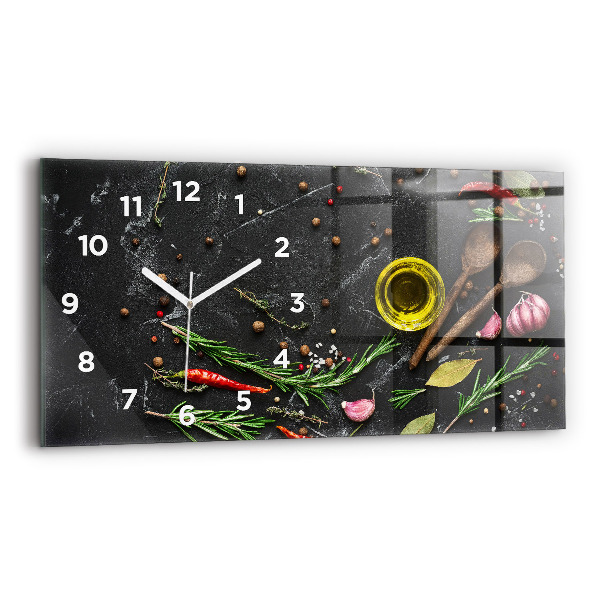 Horizontal wall clock Spices on the counter