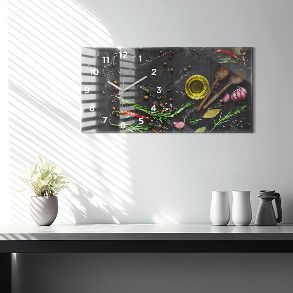 Horizontal wall clock Spices on the counter