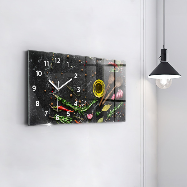 Horizontal wall clock Spices on the counter