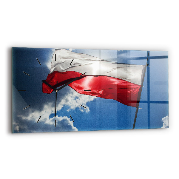 Horizontal wall clock The Polish flag against the sky