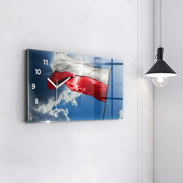 Horizontal wall clock The Polish flag against the sky