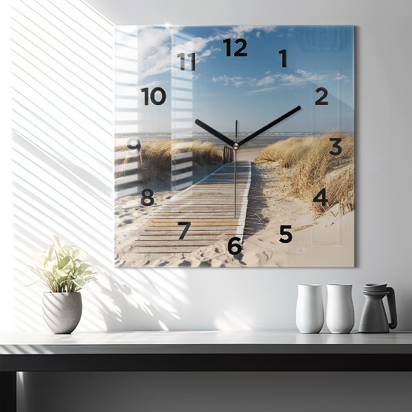 Square wall clock View of the beach