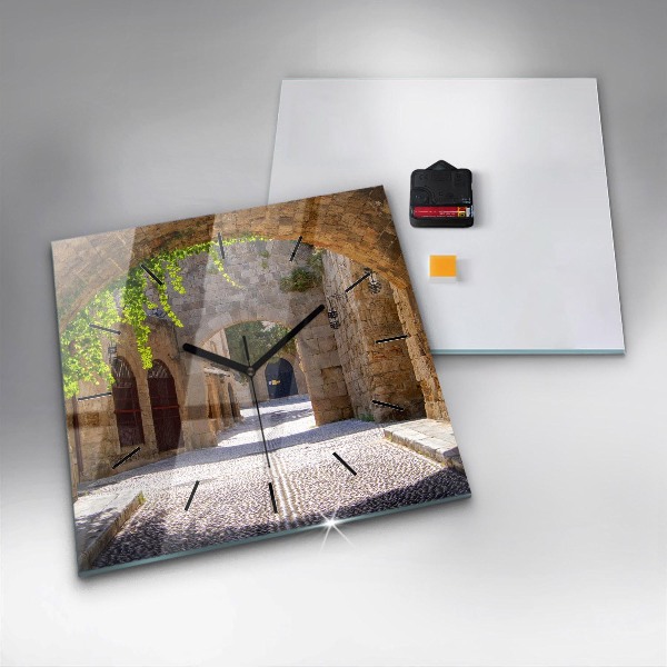 Square wall clock Picturesque street of Rhodes