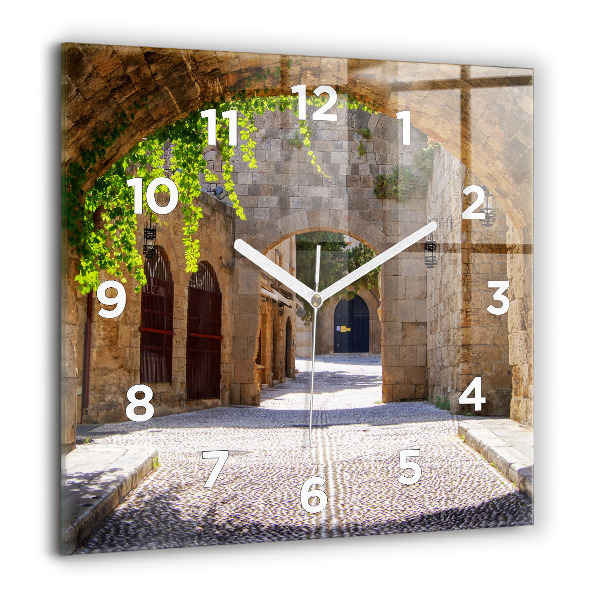 Square wall clock Picturesque street of Rhodes