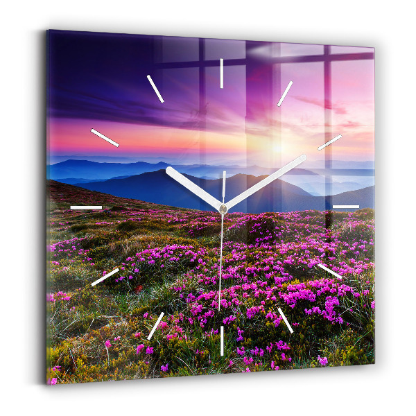 Square wall clock Sunrise and flowers