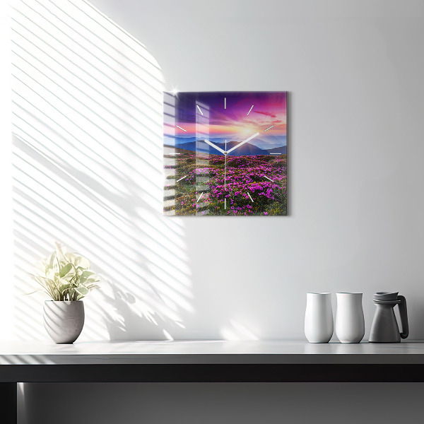 Square wall clock Sunrise and flowers
