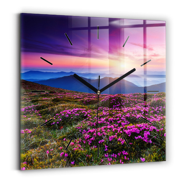 Square wall clock Sunrise and flowers