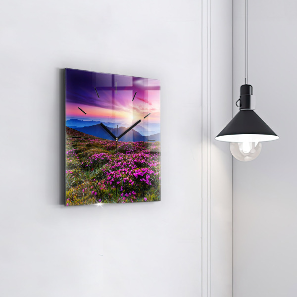 Square wall clock Sunrise and flowers