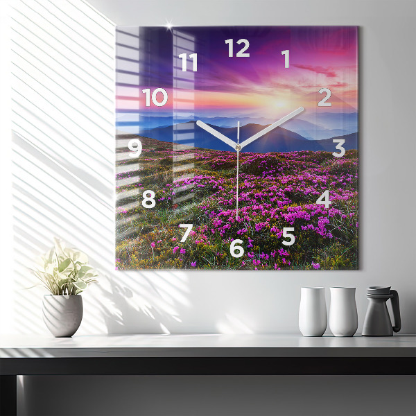Square wall clock Sunrise and flowers