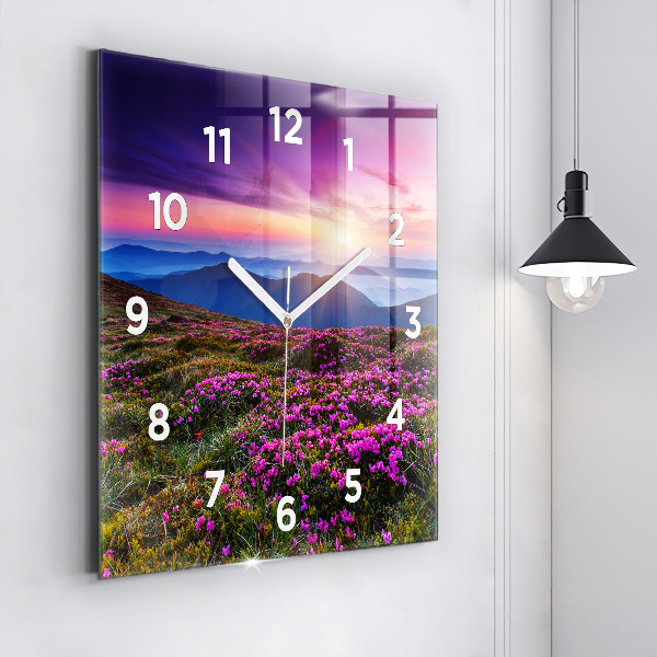 Square wall clock Sunrise and flowers