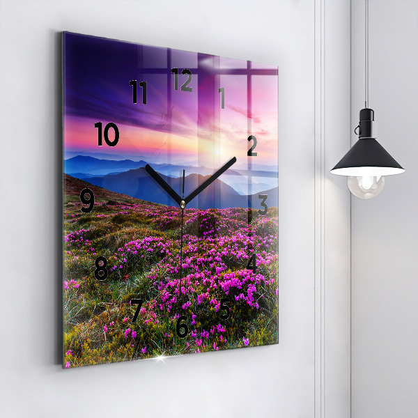Square wall clock Sunrise and flowers