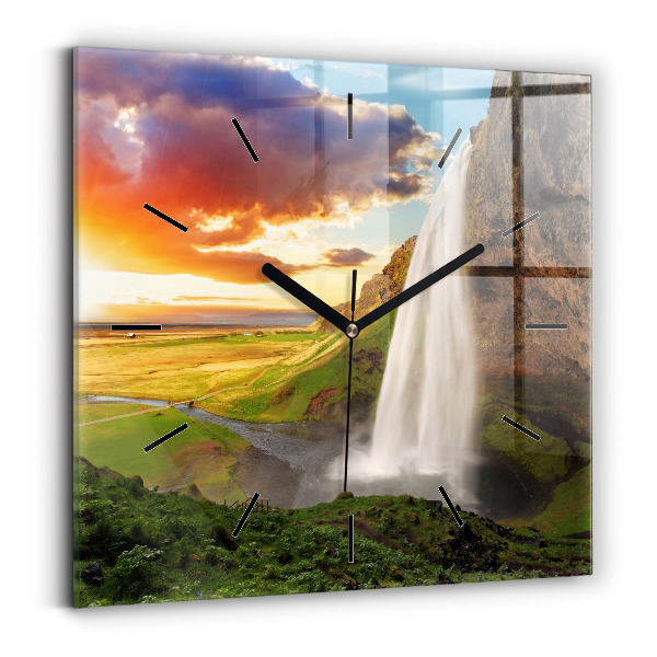 Square wall clock Waterfall in Iceland