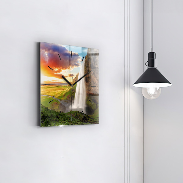Square wall clock Waterfall in Iceland