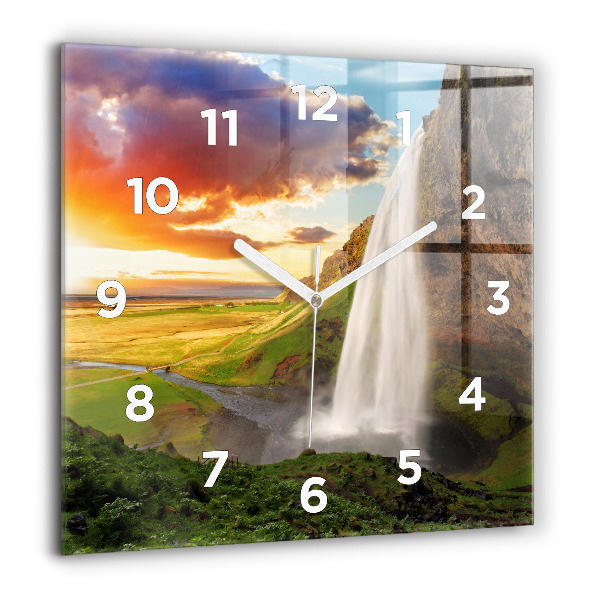 Square wall clock Waterfall in Iceland