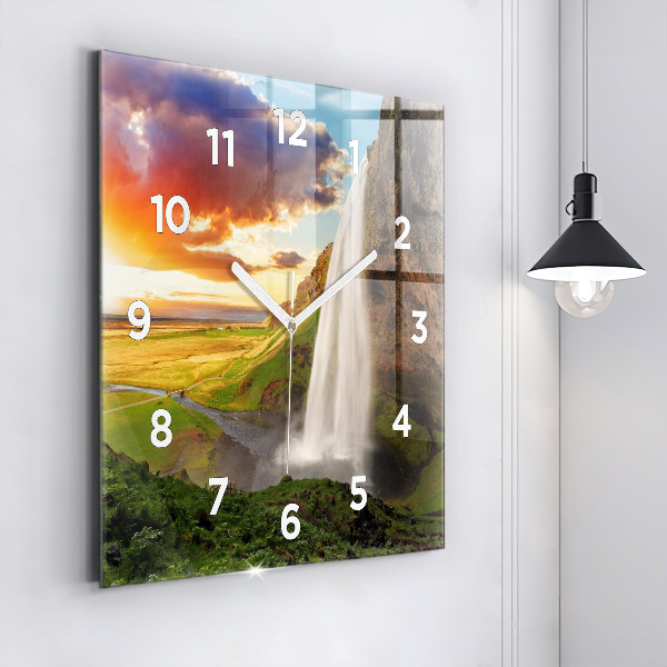 Square wall clock Waterfall in Iceland