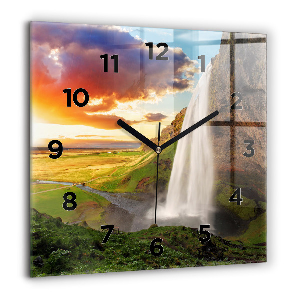Square wall clock Waterfall in Iceland
