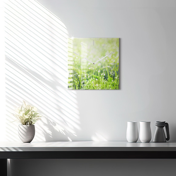 Square wall clock Green grass
