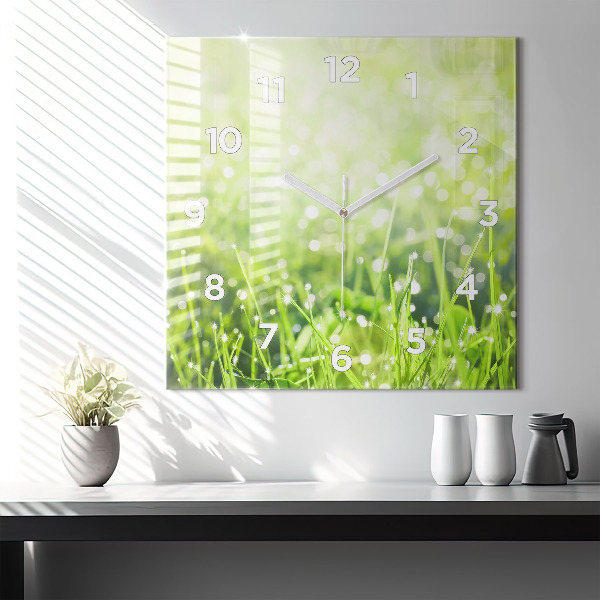 Square wall clock Green grass