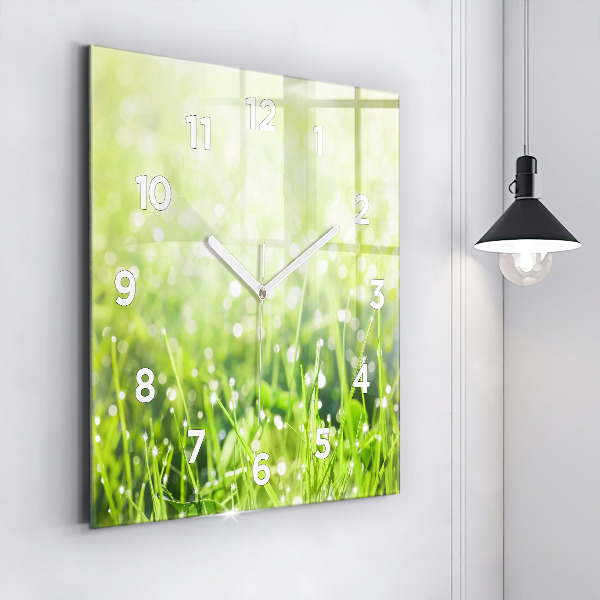 Square wall clock Green grass