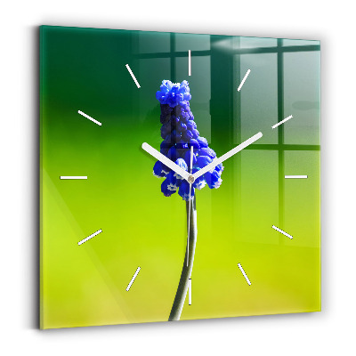 Square wall clock Blue flowers