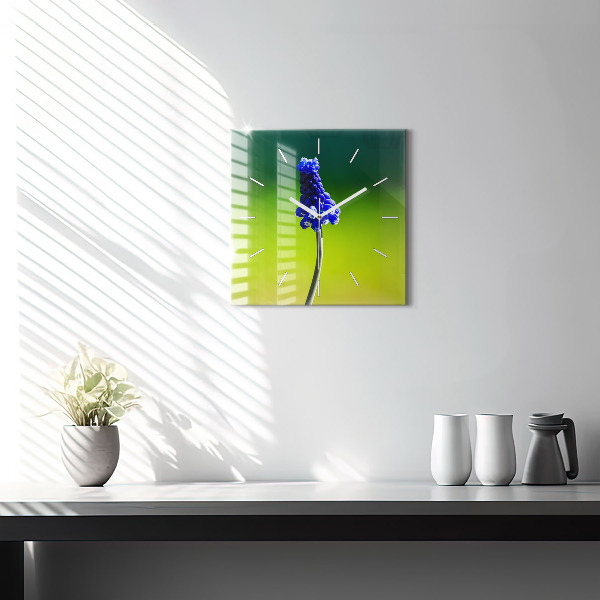 Square wall clock Blue flowers