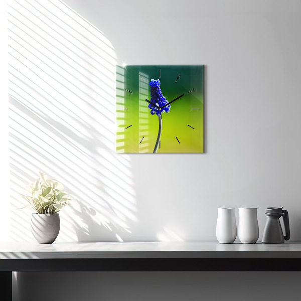 Square wall clock Blue flowers