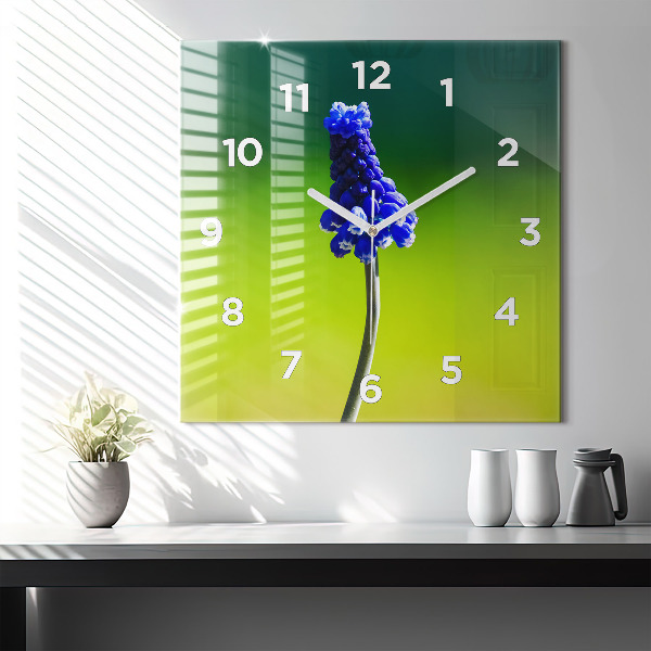 Square wall clock Blue flowers