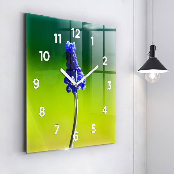 Square wall clock Blue flowers