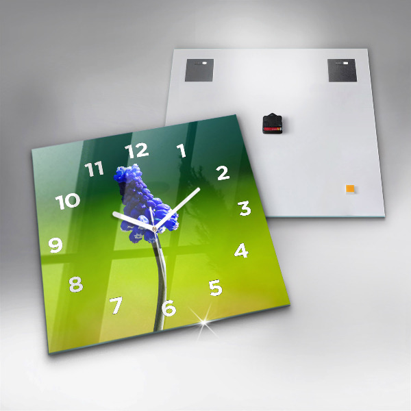 Square wall clock Blue flowers