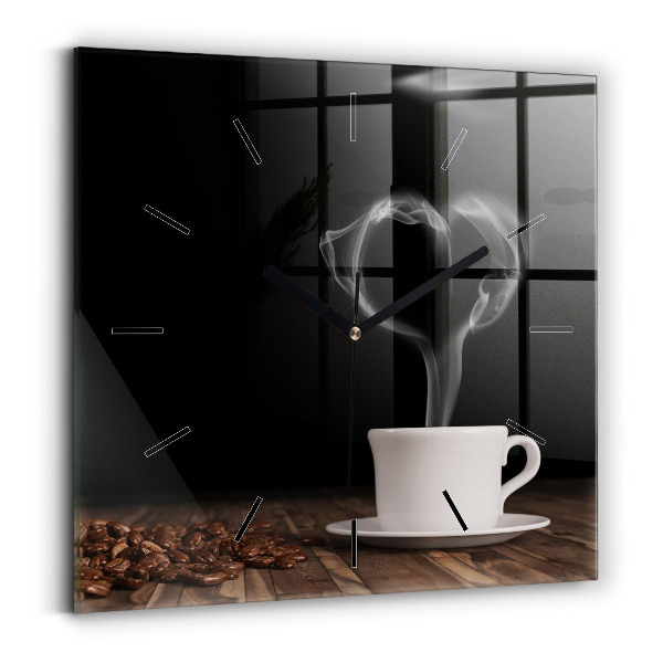 Square wall clock A cup of hot coffee