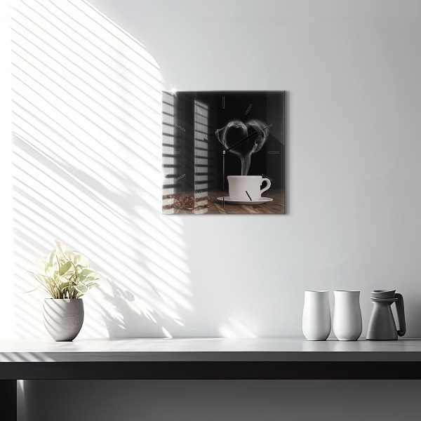 Square wall clock A cup of hot coffee