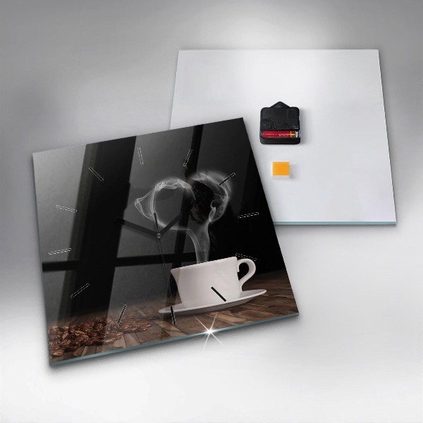 Square wall clock A cup of hot coffee