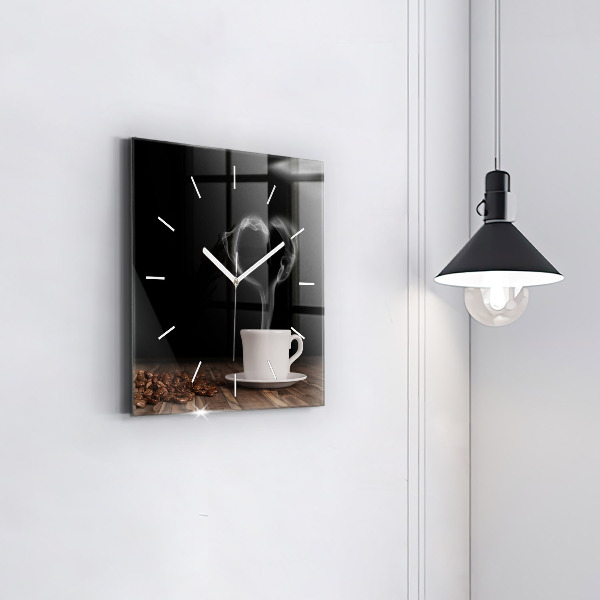 Square wall clock A cup of hot coffee