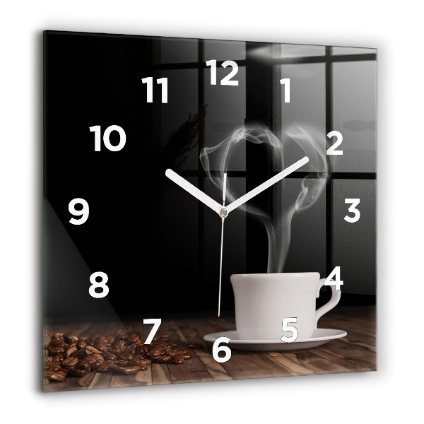 Square wall clock A cup of hot coffee