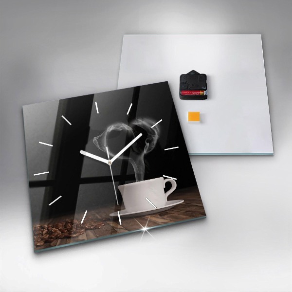 Square wall clock A cup of hot coffee