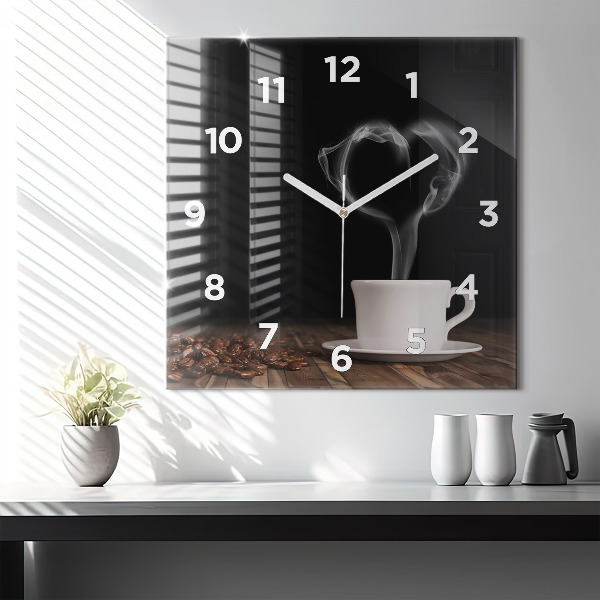 Square wall clock A cup of hot coffee